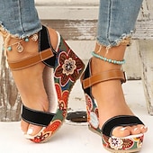 preiswerte Keilsandalen-Damen-Keilsandalen im Boho-Stil mit Blumenmuster – offenes Plateaudesign mit verstellbaren Riemen für lässige Sommeroutfits