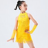 ieftine Ținute Dans Latin-Dans Latin Ținute de Dans Copii Rochie Cristale / Strasuri Franjuri Decupat Fete Performanță Antrenament Fără manșon Poliester