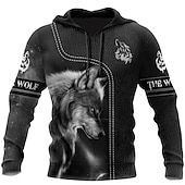 halpa Miesten villapaidat-Miesten Eläin Susi Huppari Hupparit College Pullover-huppari Pitkähihainen Hupullinen collegepaita Hupullinen Katutyyli 3D-tulostus Päivittäin Urheilu Musta Painettu 봄 &amp; Syksy Suunnittelija