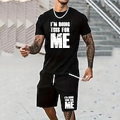 abordables Ensembles de t-shirts imprimés pour hommes-ensemble chemise graphique short et t-shirt pour hommes tenues lettre col rond vêtements vêtements impression 3D en plein air manches quotidiennes 2 pièces 2 pièces je fais ça pour l'anniversaire de