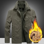 preiswerte Cargo-Jacken-Herren Wintermantel Winterjacke Outdoor Strasse warm Atmungsaktiv Pelzkragen Tasche Herbst Winter Feste Farbe Sport Brautkleider schlicht Umlegekragen Lang Baumwolle Regular Fit Armeegrün Marineblau
