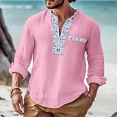 preiswerte Herren Popover Hemden-Herren Hemd Lässiges Hemd Sommerhemd Strandhemd Weiß Rosa Marineblau Blau Grau Langarm Patchwork Troyer Halber Reißverschluss Täglich Urlaub Vordertasche Bekleidung Modisch Brautkleider schlicht