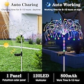 abordables Luces de camino y linternas-Luces solares de fuegos artificiales: luces de hadas para jardín y caminos al aire libre de 120 LED, 2 modos de iluminación para patios y caminos de entrada