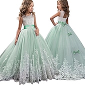 preiswerte Kleider für die Blumenmädchen-kinderkleidung Mädchen Blumenmädchen Kleid Kleid Ärmellos Hochzeit Party Schleife Elegant Vintage Spitze Tüll Maxi 4-13 Jahre Weiß Rosa Rote