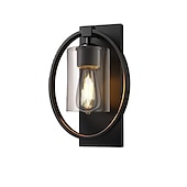 cheap Wall Sconces-Vintage Glass Wall Lamp with Ring Design, Industrial Wall Light Fixtures Black Finish, Hardwired Indoor Wall Sconce Lighting for Living Room Bathroom Kitchen Hallway(Bulb not Included)