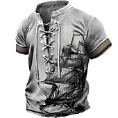 ieftine Tricouri vintage-Bărbați Tricou Grafic Navă Guler de stand Îmbrăcăminte Tipărire 3D Zilnic Sport Ieșire Manșon scurt Cu Șiret Imprimeu Poliester Epocă Modă Designer
