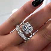 economico Anelli-Anello Matrimonio Classico F1209 Platino Oro Rame Prezioso Di tendenza Semplice 2 pezzi Zirconi