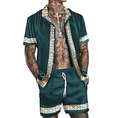 cheap Men&#039;s Printed Shirts Sets-Men&#039;s Coconut Tree Tropical Plants 2pcs Shirts Sets Summer Hawaiian Shirt Short Sleeve Short Pants Cuban Collar Tropical Fashion Hawaiian Street Casual Hawaiian Print Summer Spring Green / Black