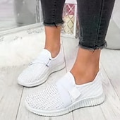 abordables Zapatillas de mujer-Mujer Zapatillas de deporte Slip-Ons Zapatos blancos Tallas Grandes Zapatos Flyknit Exterior Diario Tacón Plano Dedo redondo Deportivo Casual Minimalismo Zapatos para correr Flying Weaving Mocasín