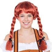 economico Parrucche da festa-oktoberfest birra parrucche cosplay auburn bavarese fraulein codino trecce oktoberfest tedesco costume parrucca