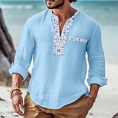 preiswerte Herren Popover Hemden-Herren Hemd Lässiges Hemd Sommerhemd Strandhemd Weiß Rosa Marineblau Blau Grau Langarm Patchwork Troyer Halber Reißverschluss Täglich Urlaub Vordertasche Bekleidung Modisch Brautkleider schlicht