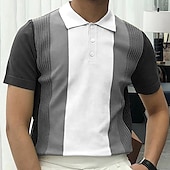 cheap Men&#039;s Classic Polo-Men&#039;s Knit Polo Sweater Polo Shirt Outdoor Street Turndown Button Short Sleeve Fashion Classic Striped Button Front Summer Spring Fall Regular Fit Black White Light Green Green Apricot Gray Knit Polo