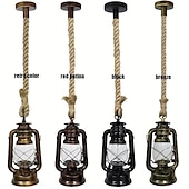 cheap Island Lights-1pc Retro Hemp Rope Chandelier - Old Fashioned Lantern Pendant Light - Oil Rub Bronze Kitchen Island Hanging Light (Bulb Not Included)