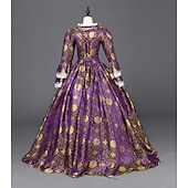 baratos Vestidos-Vintage Rococó Renascentista Maxi Vestidos Julieta Cinderela Flor Princesa Decote Quadrado Normal Todos Real Dia Das Bruxas Carnaval Baile de Máscaras Espetáculo Festa dia das Bruxas Adulto Todas as