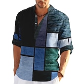 abordables Diseño Geométrico-Hombre Ajedrez Retazos Diseño Geométrico Camisa Abotonar la camisa Manga Larga Moda Ropa de calle Design Casual Noche Verano Primavera Otoño Escote Chino Estampado Caqui+Caqui Negro Blanco Amarillo