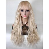levne Syntetické trendy paruky-Syntetické paruky Kudrny S ofinou na stroji Paruka Dlouhý Zlatavá Umělé vlasy Dámské cosplay Měkký povrch Módní Blonďatá
