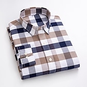 cheap Men&#039;s Oxford Shirts-Men&#039;s Dress Shirt Oxford Shirt Plaid Shirt Collared Shirt Plaid / Check Wedding Work White gray Wine Khaki Long Sleeve Turndown Spring &amp;  Fall Clothing Apparel Button-Down