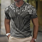 halpa Miesten geometrinen poolo-Miesten Geometrinen Vohveli poolopaidat Golfpaita Lyhythihainen Poolopaidat Kauluspaidat Business Casual Lomavaatteet Muodolliset vaatteet Festivaalivaatteet Napit 3D-tulostus Sini-viher Keltainen