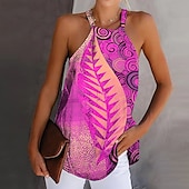 ieftine Bluze &amp; Camisole Damă-Top pentru femei cămașă cu bretele boho cu imprimeu roșu de frunze cu gât halter fără mâneci etnic vară elegant casual cămașă cu bretele