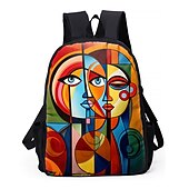 abordables Sacs à dos imprimés-Sac à dos abstrait avec portrait féminin pour adolescentes – Sac d&#039;école coloré avec imprimé artistique et grande capacité pour les filles élégantes