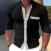 economico Strada-Per uomo Camicia camicia di lino Camicia con colletto a fascia Camicia estiva Abbigliamento mare Maglietta informale Color Block Informale Giornaliero Nero Bianco Blu Manica lunga Colletto Mao