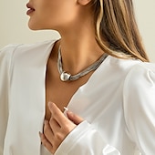 abordables Colliers-Collier Chrome Femme Punk simple Classique Mignon Mariage Rond Colliers Tendance Pour Mariage Soirée
