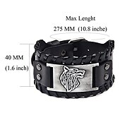 preiswerte Zubehör und mehr-Breites Wikinger-Armband, antikes Silber, Wolfskopf-Muster, Armreif, PU-Manschette, Retro-Vintage-Mittelalter, für Männer und Frauen