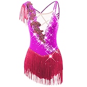 preiswerte Eiskunstlaufkleider-Eiskunstlaufkleid Damen Mädchen Eislaufen Kleider Schwarz Weiß Gelb Kreuz und quer Quaste Gitter Spandex Hochelastisch Wettbewerb Eiskunstlaufkleidung Ärmellos Latintanz Eislaufen Wintersport