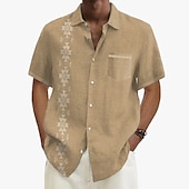 olcso Növények minta-Férfi Gombos póló Rövid ujjú Szüret Hawaii Alkalmi Vakáció Hétköznapi Nyár Tavasz Galléros ingek Begombol Zseb 3D nyomtatás finom Khaki+Khaki Fekete Világoszöld Sötétkék Tengerészkék