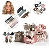 abordables Aparatos para el baño-Juego de rizos satinados sin calor: varilla para rizar + cubierta para el cabello rizado, juego de rizos con bollos de calor cero, artefacto para rizar el cabello para personas perezosas con sueño de ola grande, juego de cabello rizado sin calor para muje