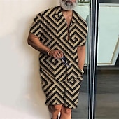 abordables Ensembles de chemises imprimées pour hommes-Homme Géométrie Ethnique 2 pièces Ensembles de chemises Chemise hawaïenne Manche Courte Pantalon court Col cubain Mode Streetwear Designer Extérieur Rue Quotidien Imprimé Été Printemps Noir Jaune Bleu