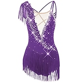 preiswerte Eiskunstlaufkleider-Eiskunstlaufkleid Damen Mädchen Eislaufen Kleider Schwarz Weiß Gelb Kreuz und quer Quaste Gitter Spandex Hochelastisch Wettbewerb Eiskunstlaufkleidung Ärmellos Latintanz Eislaufen Wintersport