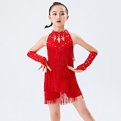 ieftine Ținute Dans Latin-Dans Latin Ținute de Dans Copii Rochie Cristale / Strasuri Franjuri Decupat Fete Performanță Antrenament Fără manșon Poliester