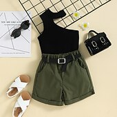 abordables Bas-Ensemble &amp; Combinaison Enfants Fille Couleur Unie Mode Patchwork École 7-13 ans Été Vert Véronèse