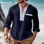 preiswerte Herren Popover Hemden-Herren Hemd Lässiges Hemd Sommerhemd Strandhemd Weiß Rosa Marineblau Blau Grau Langarm Patchwork Troyer Halber Reißverschluss Täglich Urlaub Vordertasche Bekleidung Modisch Brautkleider schlicht