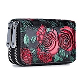 economico porta carte e custodie-portacarte da donna rfid moda portacarte in pelle crosta con doppia cerniera portafogli da donna con stampa floreale 3d di grande capacità