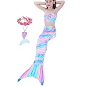 voordelige Zeemeermin badpak-Kinderen Voor meisjes Vijf stuk Zeemeermin zwemkleding Badmode Bikini Strand Zwemmen Regenboog Tie Dye leuke Style Badpakken 3-10 jaar Zomer Licht Blauw Kleurrijk