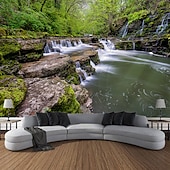 billige Skogteppe-skog foss landskap hengende billedvev veggkunst stor billedvev veggmaleri dekor fotografi bakteppe teppe gardin hjem soverom stue dekorasjon