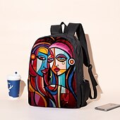 abordables Sacs à dos imprimés-Sac à dos abstrait avec portrait féminin pour adolescentes – Sac d&#039;école coloré avec imprimé artistique et grande capacité pour les filles élégantes