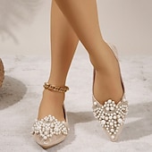 preiswerte Lässig-Hochzeitsschuhe für Braut, Brautjungfer, Damen, geschlossene Zehenpartie, spitze Zehenpartie, Aprikosenschwarze PU-Flats mit Imitationsperlenkristall, flacher Absatz, Hochzeit, Party, Valentinstag, eleganter Klassiker