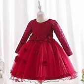 cheap Party Dresses-Kids Girls&#039; Dress Party Dress Flower Long Sleeve Special Occasion Birthday Mesh Embroidered Princess Sweet Polyester Midi Party Dress Summer Spring 4-12 Years Pink Wine Green