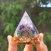 cheap Outdoor Decoration-Orgone Pyramid For Positive Energy And Amethyst Crystal Ball, With Protection From Crystals Energy Generator For Stress Reduce Healing Meditation And Wealth Attraction For Home Decoration