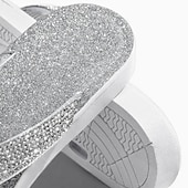 billiga Avslappnade sandaler-flip flop-sandaler för kvinnor i silver med strass utsmyckningar - glittrande sommarstrandkläder för fester och speciella tillfällen