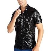 preiswerte Oberteile-Retro Vintage 1970er Rave T-Shirt Polo Kurze Ärmel Disco Pailletten Herren Halloween Karneval Musikfestival Pride Parade Pride-Monat Erwachsene T-shirt Frühling &amp; Sommer