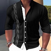 economico Strada-Per uomo Camicia camicia di lino Camicia con colletto a fascia Camicia estiva Abbigliamento mare Maglietta informale Informale Giornaliero Nero Bianco Rosa Blu Manica lunga Colletto Mao Primavera