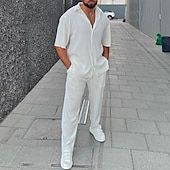 abordables camisas casuales de los hombres-Hombre Camisa 2 Piezas Conjunto de camisa Camisa casual Blanco Azul Piscina Mangas cortas Plano Diseño Calle Vacaciones Básico Ropa Moda Ocio