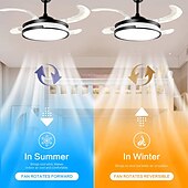 baratos Candeeiros Ventoinhas de Teto-Ventilador de teto com luzes 147&quot; led regulável 3 cores 6 velocidades cronometrando lâminas reversíveis com controle remoto, lustre de ventilador doméstico, ventilador de teto de montagem embutida de