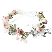 abordables Accesorios para el peinado del cabello-Diadema de flores boho, corona para el cabello, guirnalda floral, tocado con cinta, fiesta de bodas