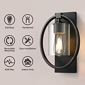 cheap Wall Sconces-Vintage Glass Wall Lamp with Ring Design, Industrial Wall Light Fixtures Black Finish, Hardwired Indoor Wall Sconce Lighting for Living Room Bathroom Kitchen Hallway(Bulb not Included)