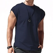 billiga Gym-toppar-Herr Linne Undertröjor Ärmlös tröja Ärmlös Rund hals Sommar Slät Mode Designer Muskel Utomhus Utekväll Gym Svart Vit Rubinrött Topp t-shirt för män